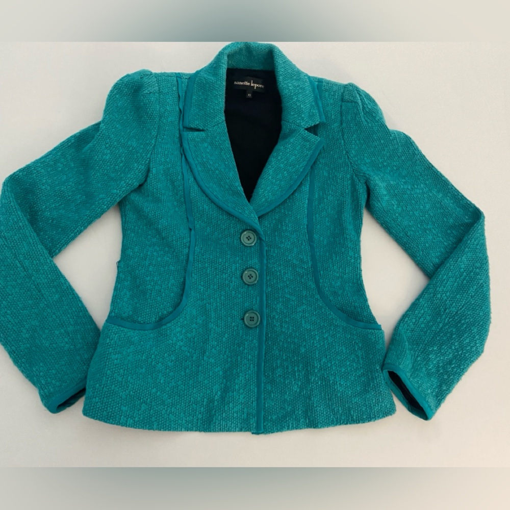Nanette Lepore Jacket Blazer Tweed Blue Green Teal size XS